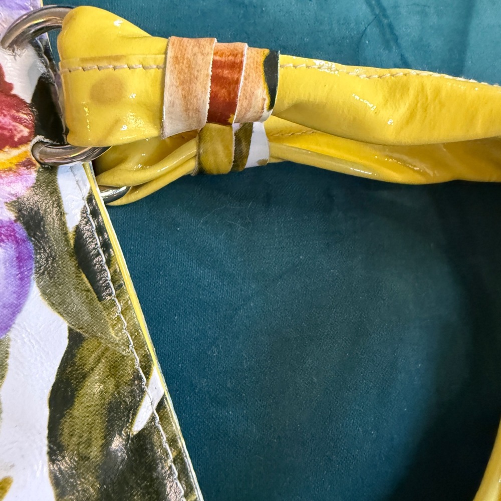 Cecconi Piero Italian Floral Leather Handbag Yellow Purple White Mini Tote Bag - Picture 15 of 15